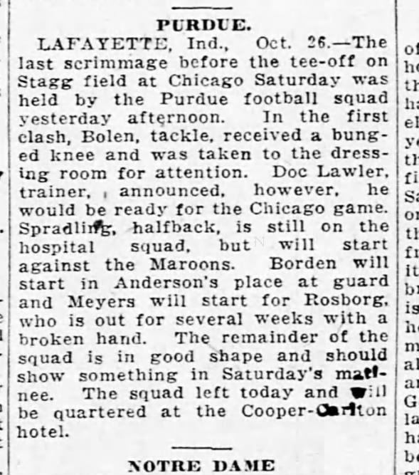 Rosborg out for Purdue, 27 Oct 1923